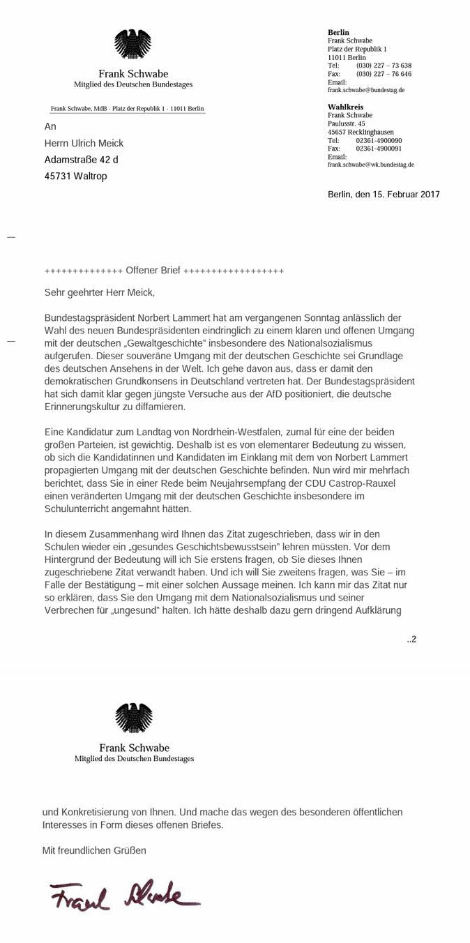 Offener Brief Von Frank Schwabe Mdb An Ulrich Meick Fl Chtlingshilfe